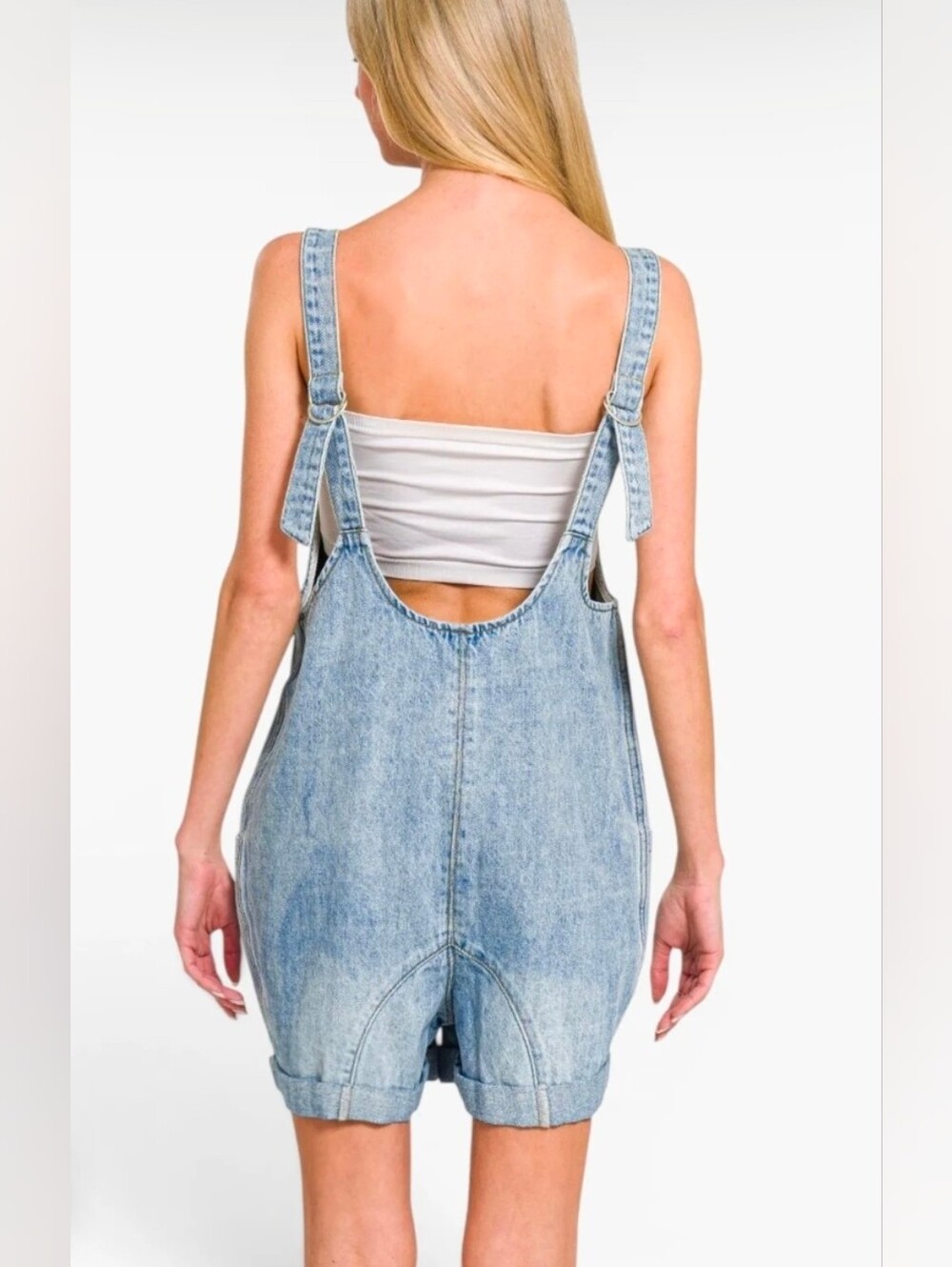 Zenana Light Wash Denim Romper - Picture 4 of 9